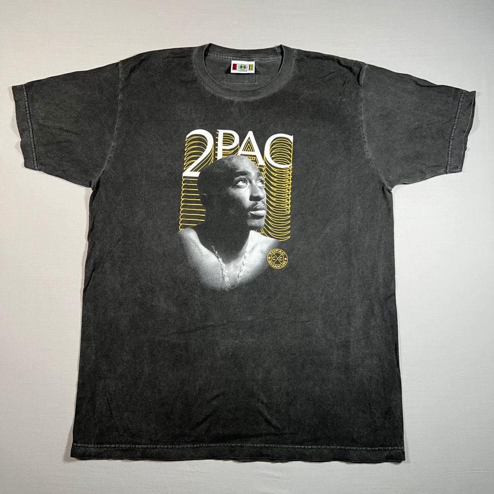 Cross Colours Tupac Shakur 2Pac T-Shirt Mens L Charcoal Gray Acid Wash Rap Tee